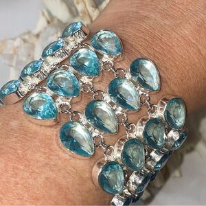 Sparkling Ocean Blue Topaz multi-gem statement Bracelet